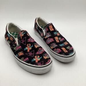 Vans Classic Slip-On Sneakers Black Neon Graphic Unisex Size 11